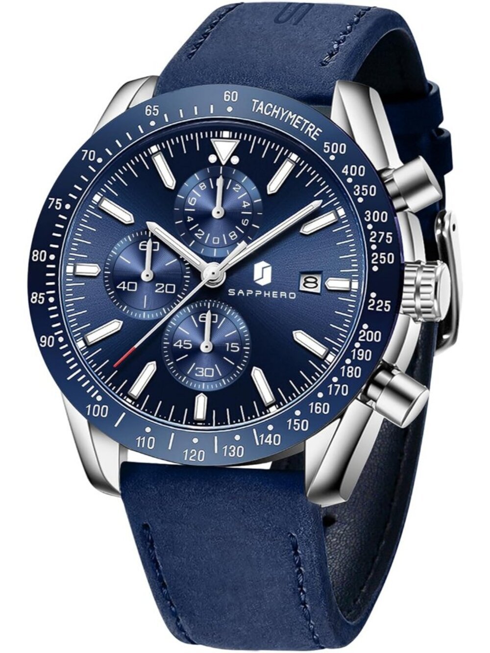 Men's All Blue Analog Silicone Strap Chronograph Luminous Designer Casual Watch